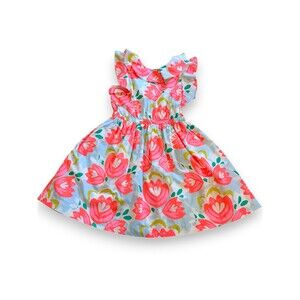 J Crew Crewcuts Flutter Sleeve Pink Blue Floral Dress Kids Girls Size 7